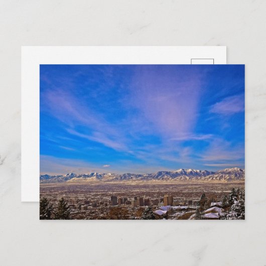 ユタ州ソルトレークシティー上空のピンク色のキスを受けた空 ポストカード (正面/裏面)