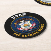 ユタ州ビーハイブ州旗 ラウンドペーパーコースター (アングル)