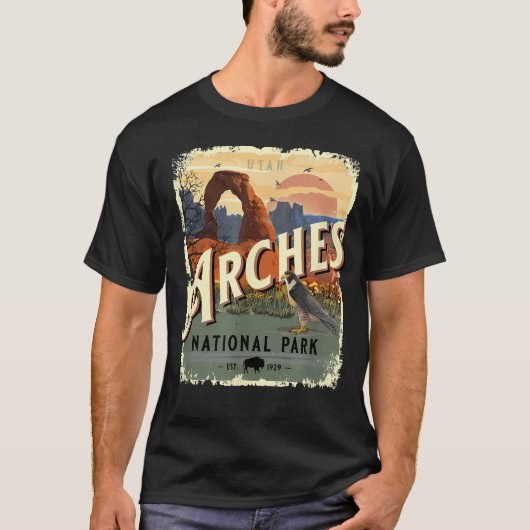 ユタ州モアブ アーチーズ国立公園 ヴィンテージ トラベル Tシャツ (正面)