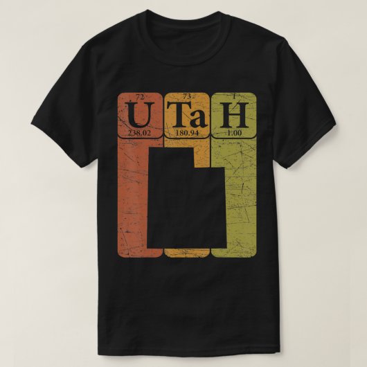 ユタ州地図Retのユタ州周期表要素州 Tシャツ (デザイン正面)