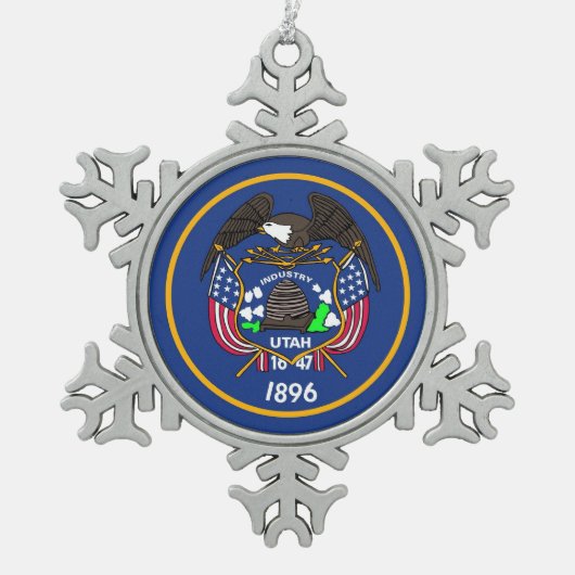 ユタ州旗とスノーフレークオーナメント スノーフレークピューターオーナメント (正面)