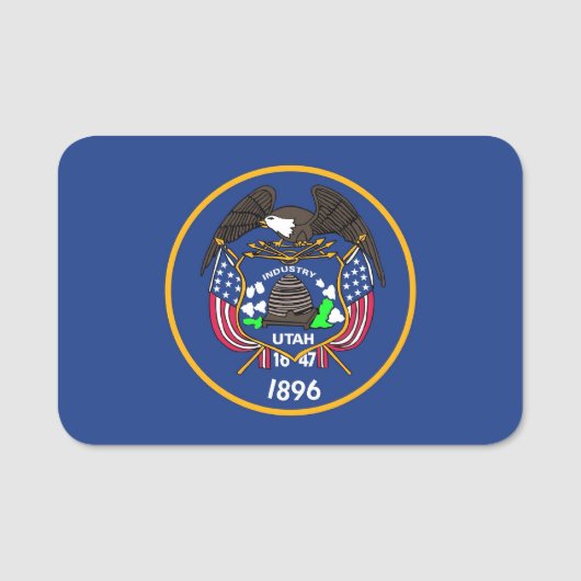 ユタ州旗を持つ愛国的な名前タグ 名札 (正面)