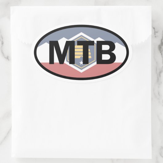 ユタ州旗マウンテンサイクリング楕円 楕円形シール (バッグ)