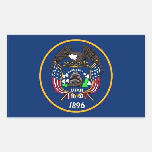 ユタ州：ビーハイブステート アメリカ国旗、産業 長方形シール (正面)