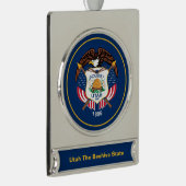 ユタ州:ビーハイブ州米国国旗、業界 シルバープレートバナーオーナメント (右)