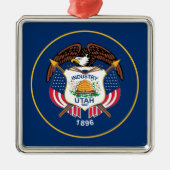 ユタ州：ビーハイブ州米国国旗、業界 メタルオーナメント (正面)