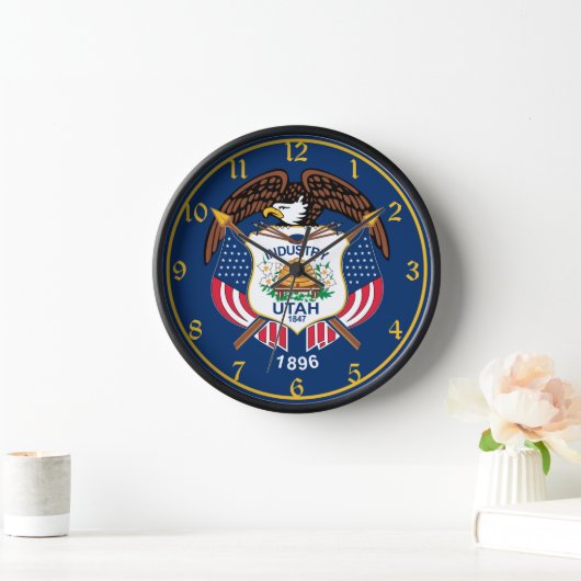 ユタ州：ビーハイブ州米国国旗、業界 壁時計 (ホーム)