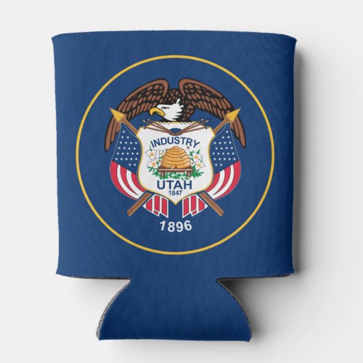 ユタ州:ビーハイブ州米国国旗、業界 缶クーラー (裏面)