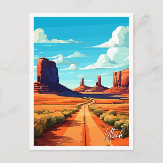ユタ統一された州アートヴィンテージトラベルイラストレーション ポストカード (正面)