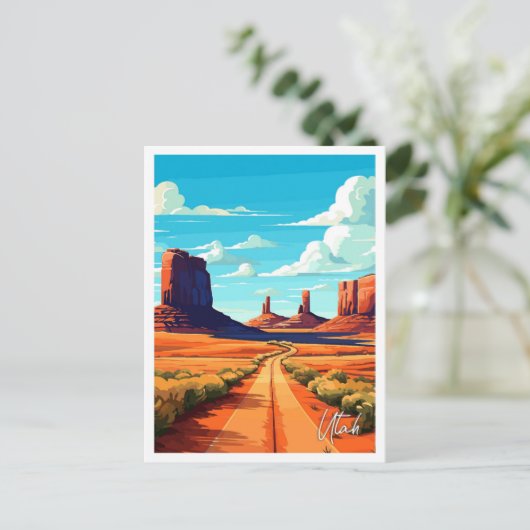 ユタ統一された州アートヴィンテージトラベルイラストレーション ポストカード (スタンド正面)