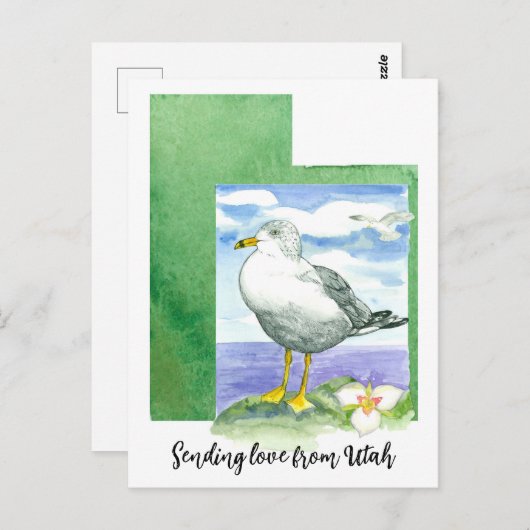 ユタ・カモメ・セゴユリの水から愛を送る ポストカード (正面/裏面)