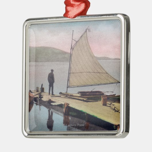ユタLakeProvo、UTのつながれたヨットの眺め メタルオーナメント (左)