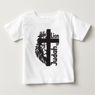 ユダのライオンはっきりしたハーフライオンハーフクロスクリスチャン ベビーTシャツ