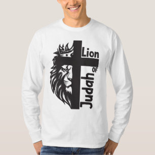 ユダのライオンはっきりしたハーフライオンハーフクロスクリスチャン Tシャツ