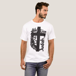 ユダのライオンはっきりしたハーフライオンハーフクロスクリスチャン Tシャツ