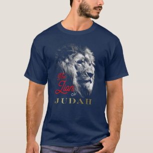 ユダのライオン海軍ブルーレッド金ゴールドクリスチャン Tシャツ