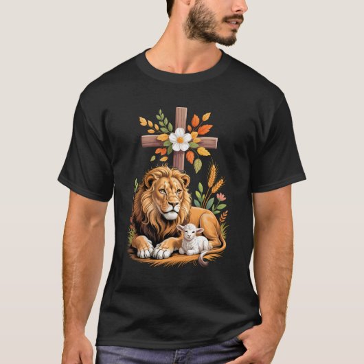 ユダの獅子 神の羊 キリスト教 十字架 信仰 壁紙 Tシャツ (正面)