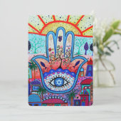 ユダヤのハムサ 手描き バー ミッツヴァ 招待状 (スタンド正面)