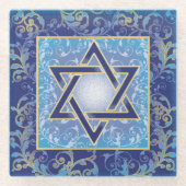 ユダヤの休日イベントスターオブデイビッドブルー金ゴールド ガラスコースター (正面)