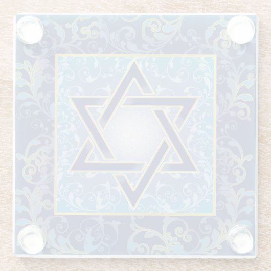 ユダヤの休日イベントスターオブデイビッドブルー金ゴールド ガラスコースター (裏面)