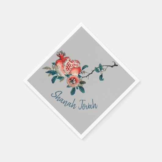 ユダヤの新年Rosh Hashanah甘いフルーツグレー スタンダードカクテルナプキン (角)