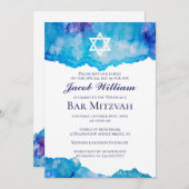 ユダヤバー(ユダヤ教の)バル・ミツバーブルーウォーター招待状 招待状 (正面/裏面)