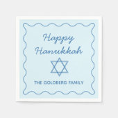 ユダヤパーソナライズされた人スターブルーハッピーハヌカーパーティー スタンダードカクテルナプキン (正面)