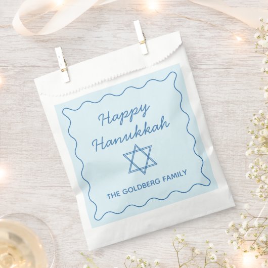 ユダヤパーソナライズされた人スターブルーハッピーハヌカーパーティー フェイバーバッグ (クリップ留めされた状態)