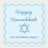 ユダヤパーソナライズされた人スターブルーハッピーハヌッカギフト スクエアシール (正面)