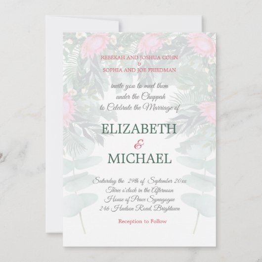 ユダヤフローラ結婚ズチュパユーカリプタスプロテア 招待状 (裏面)