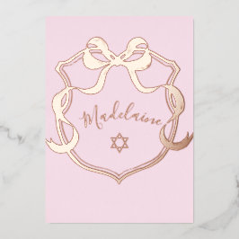 ユダヤベビー名前付けピンクリボンエレガントフォイル 箔招待状