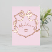 ユダヤベビー名前付けピンクリボンエレガントフォイル 箔招待状 (立ち正面)