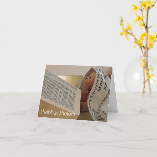 ユダヤ人のテディー・ベアのtallitのShabbat Shalomのメッセージカード カード (黄色い花)