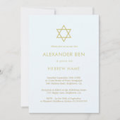 ユダヤ人のベビーの名前フォトブルー金ゴールド少年の宗教 招待状 (正面)
