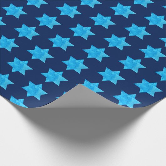 ユダヤ人の休日青い水彩画のダビデの星 ラッピングペーパー (角)