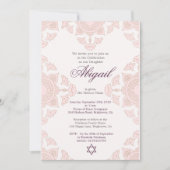 ユダヤ人の女の子のカスタムベビー名前付けピンク 招待状 (正面)