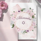 ユダヤ人の女の子のベビーデイビッドのピンクのバラの星を命名 招待状