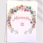 ユダヤ人の女の子のベビーデイビッドのフローラピンクの星を命名 招待状