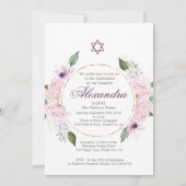 ユダヤ人の女の子のベビーデイビッド・ピンク・ローズの星を命名 招待状 (正面)