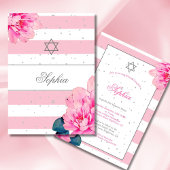 ユダヤ人の女の子のベビーピンクのバラのヘブライ語シルバー 招待状