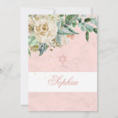 ユダヤ人の女の子のベビーピンクのバラを宗教的に命名 招待状 (裏面)