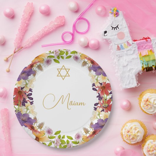 ユダヤ人の女の子のベビーフローラヘブライの命名式 ペーパープレート (パーティー)