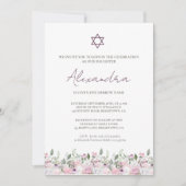 ユダヤ人の女の子のベビー名前付けバラピンク写真 招待状 (正面)