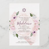 ユダヤ人の女の子のベビー名前付けピンクローズフォイル招待状 箔招待状 (裏面)