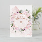 ユダヤ人の女の子のベビー名前付けピンクローズフォイル招待状 箔招待状 (立ち正面)