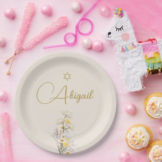 ユダヤ人の女の子のベビー名前付け水の色ワイルドフラワー ペーパープレート (パーティー)