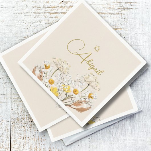 ユダヤ人の女の子のベビー名前付け水色フィールド花 スタンダードカクテルナプキン