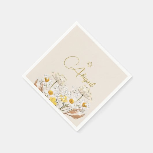ユダヤ人の女の子のベビー名前付け水色フィールド花 スタンダードカクテルナプキン (角)