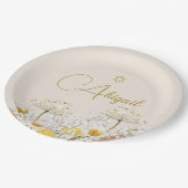 ユダヤ人の女の子のベビー名前付け水色フィールド花 ペーパープレート (アングル)