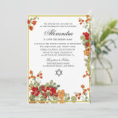 ユダヤ人の女の子のベビー名前付け赤モダンフローラ 招待状 (スタンド正面)